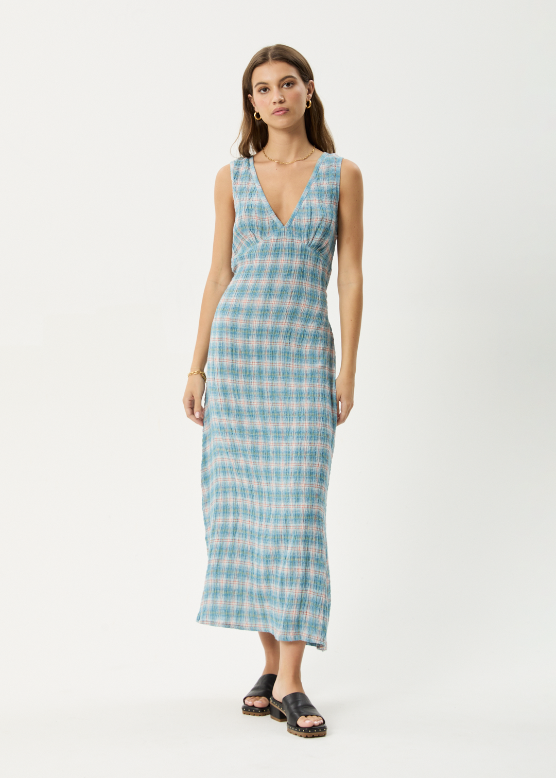 AFENDS Womens Position - Seersucker Check Maxi Dress - Lake Check