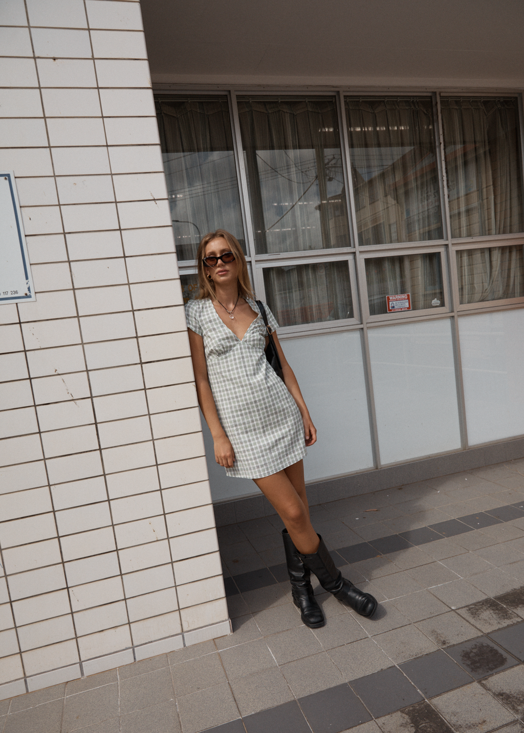 AFENDS Womens Leo - Seersucker Mini Dress - Green / White