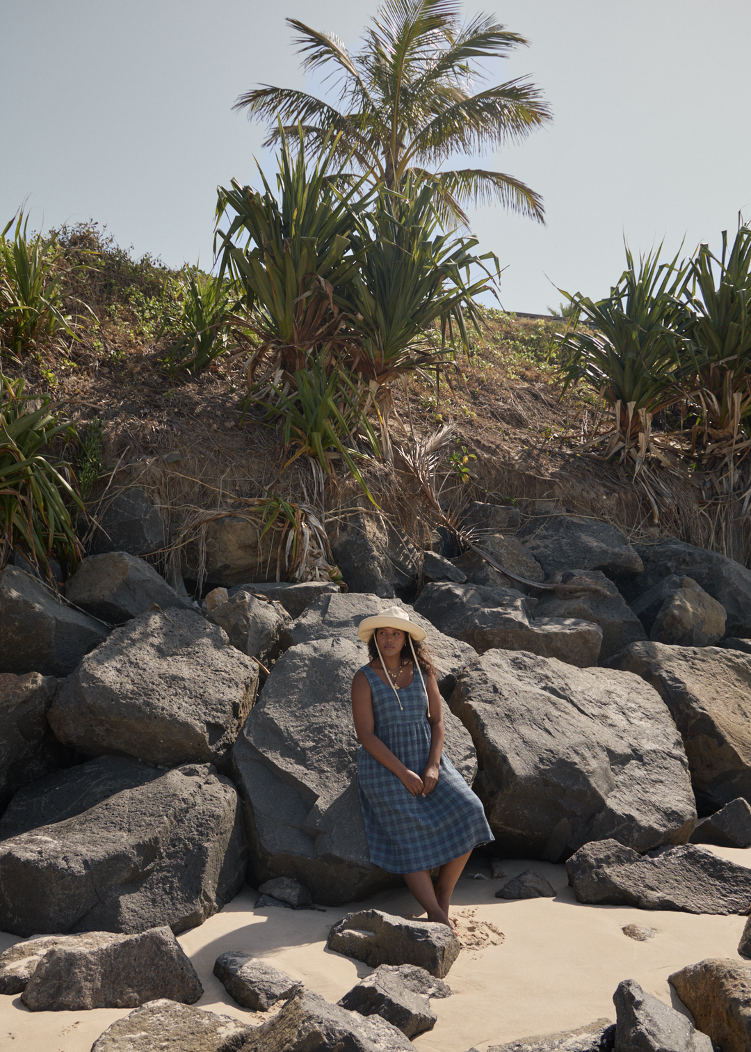AFENDS Womens Position - Seersucker Midi Dress - Navy Check