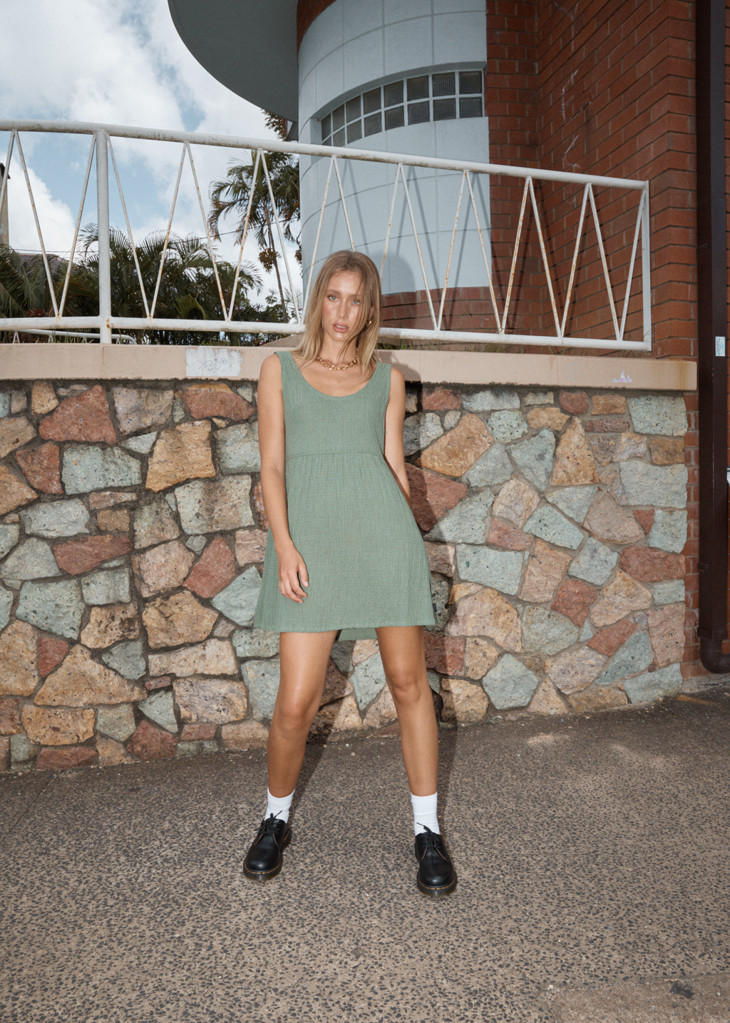 AFENDS Womens Focus Jesse - Seersucker Mini Dress - Oil Green