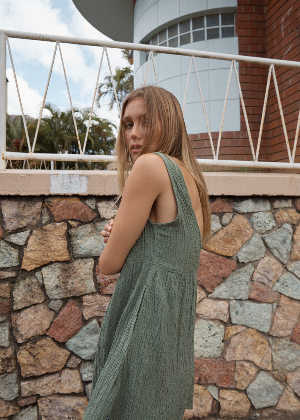 AFENDS Womens Focus Jesse - Seersucker Mini Dress - Oil Green