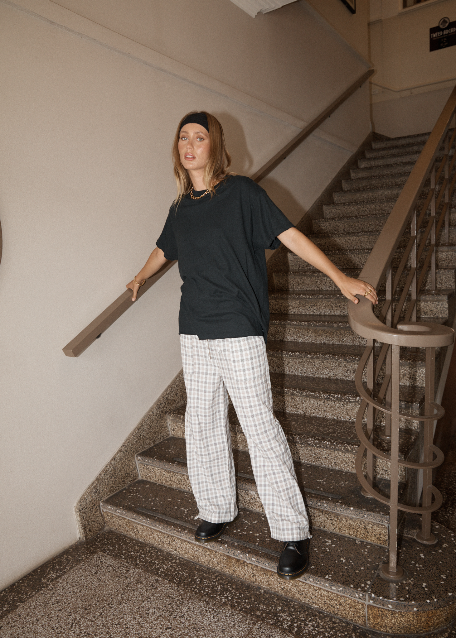 AFENDS Womens Leo - Seersucker Wide Leg Pant - Coffee / White