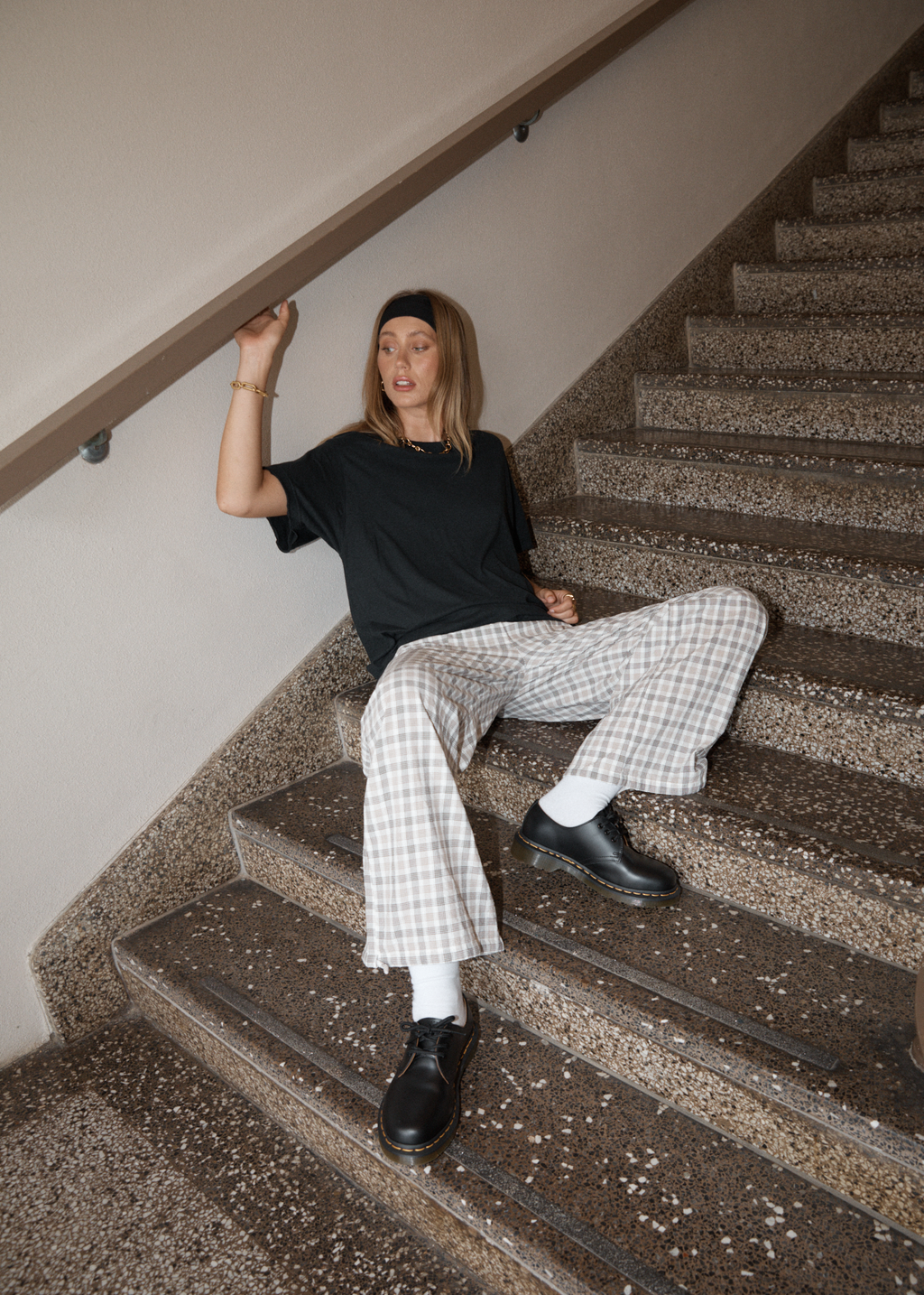 AFENDS Womens Leo - Seersucker Wide Leg Pant - Coffee / White