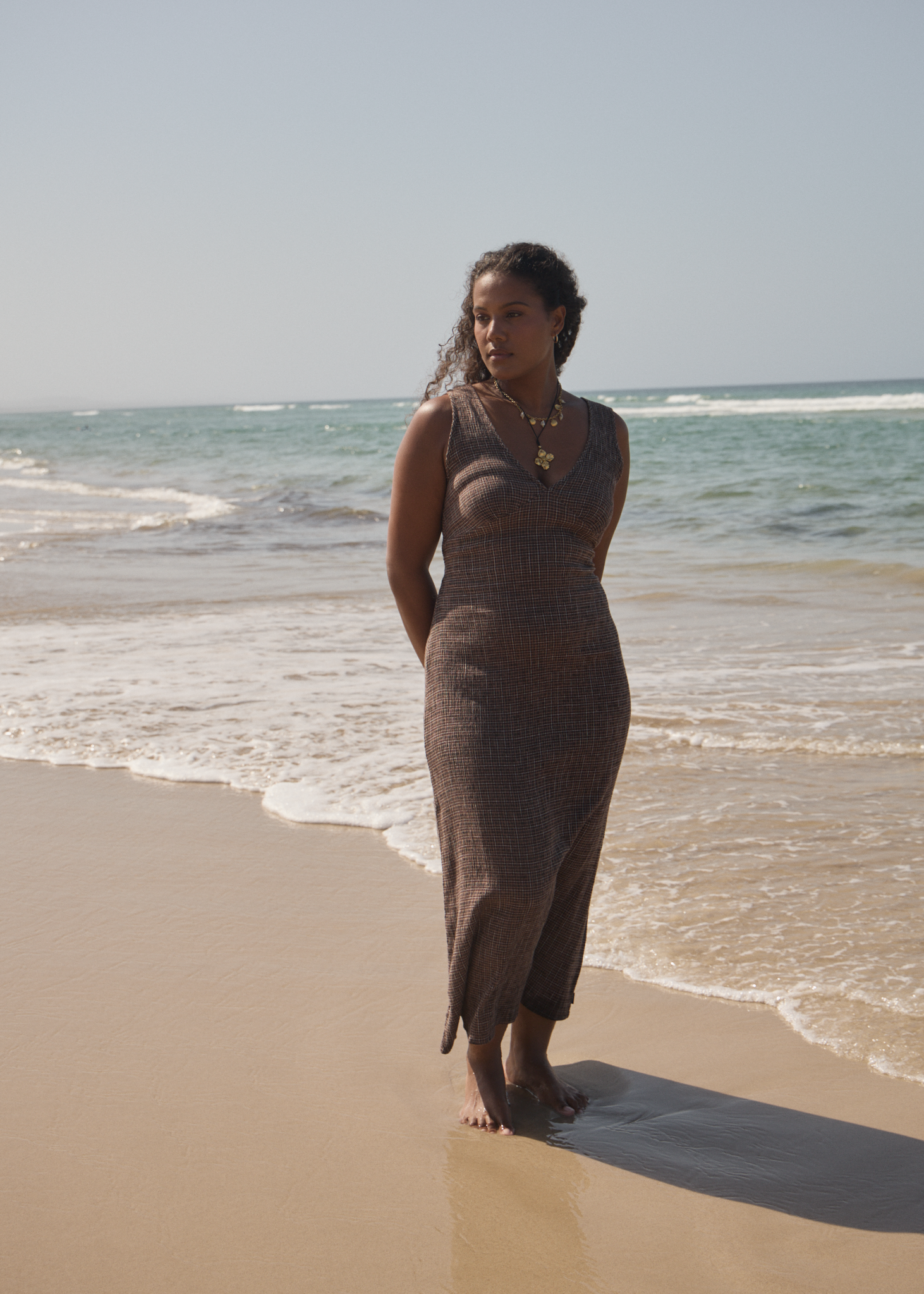 AFENDS Womens Hometown - Seersucker Maxi Dress - Coffee