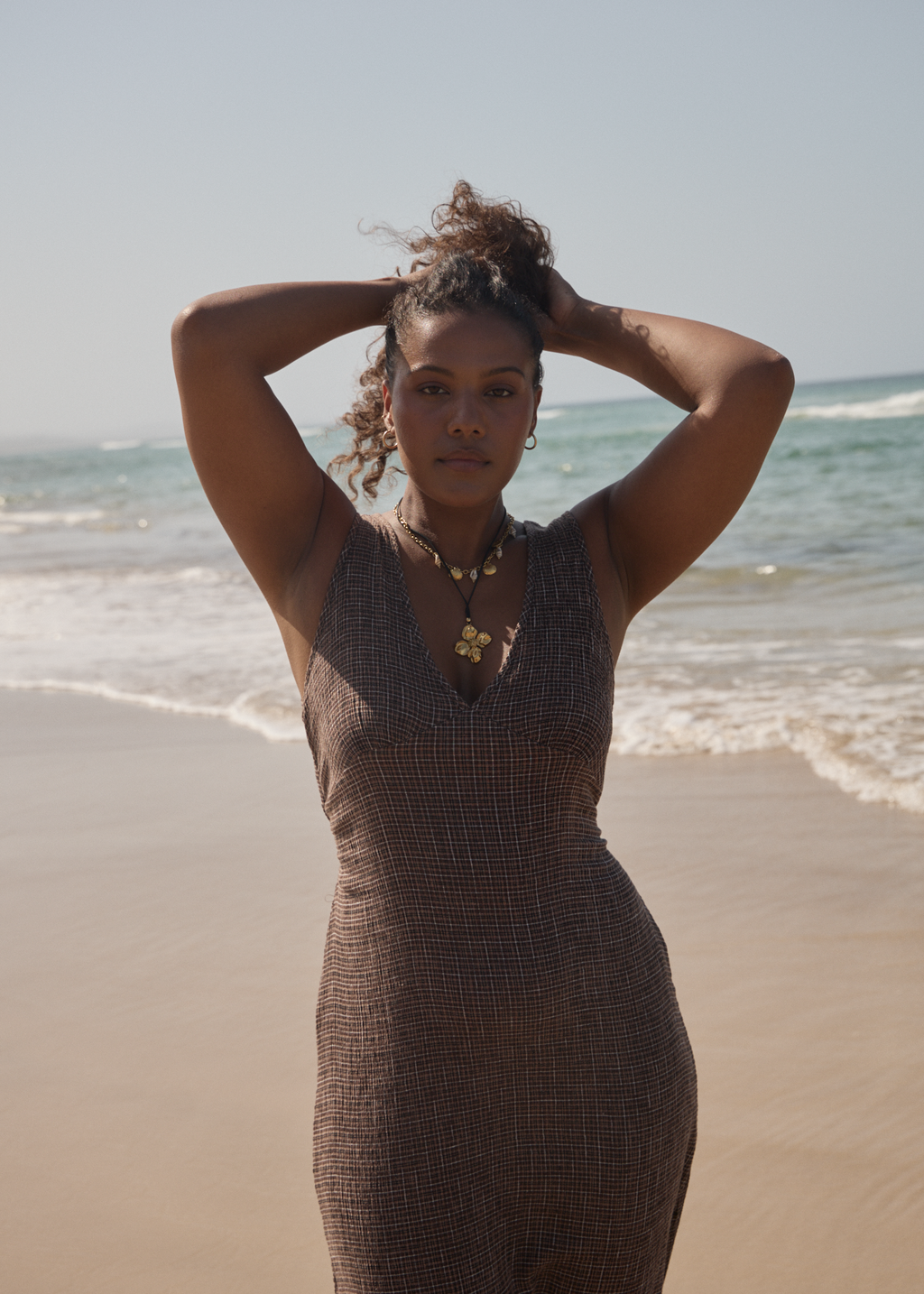 AFENDS Womens Hometown - Seersucker Maxi Dress - Coffee