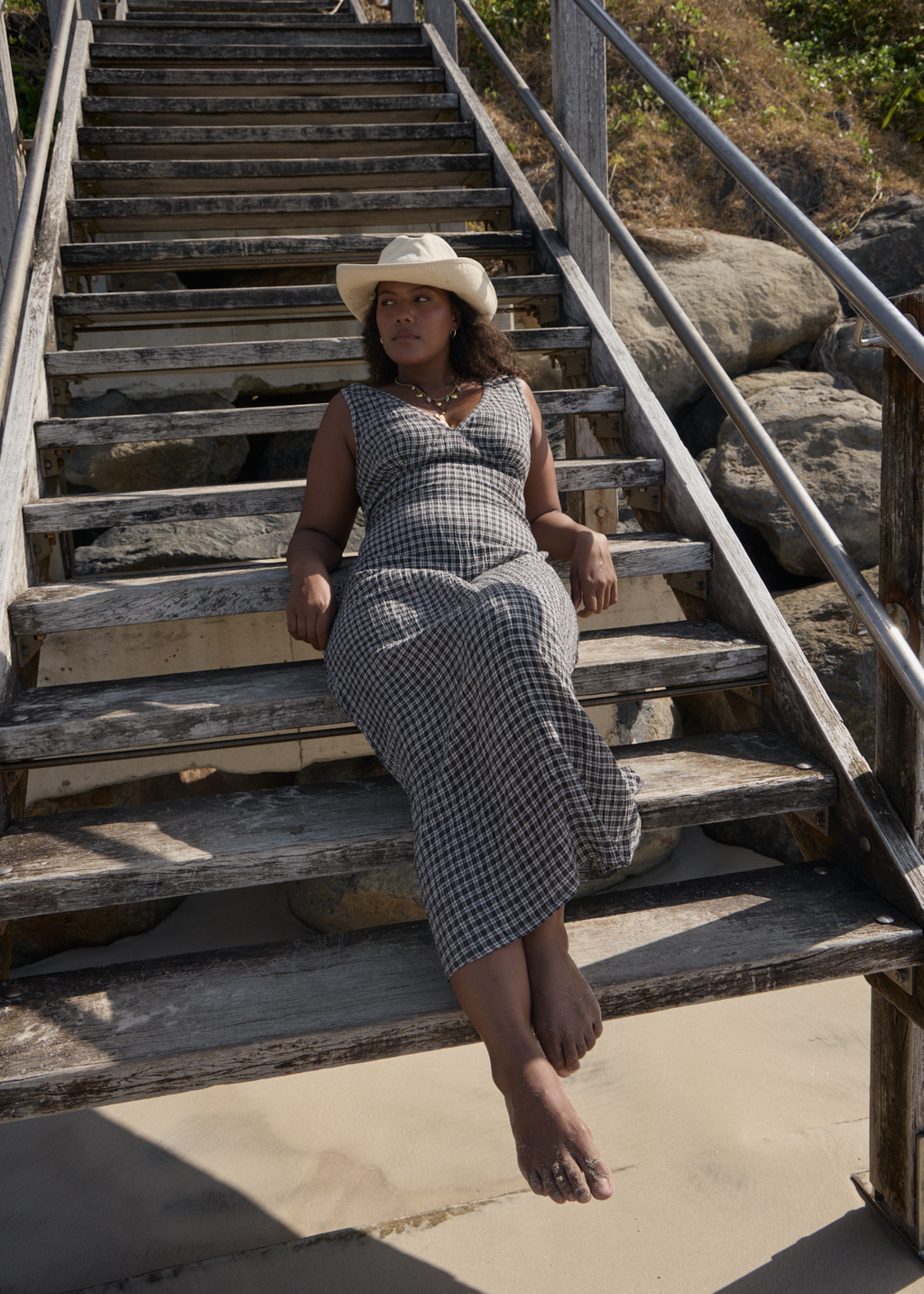 AFENDS Womens Asta - Seersucker Maxi Dress - Steel Check