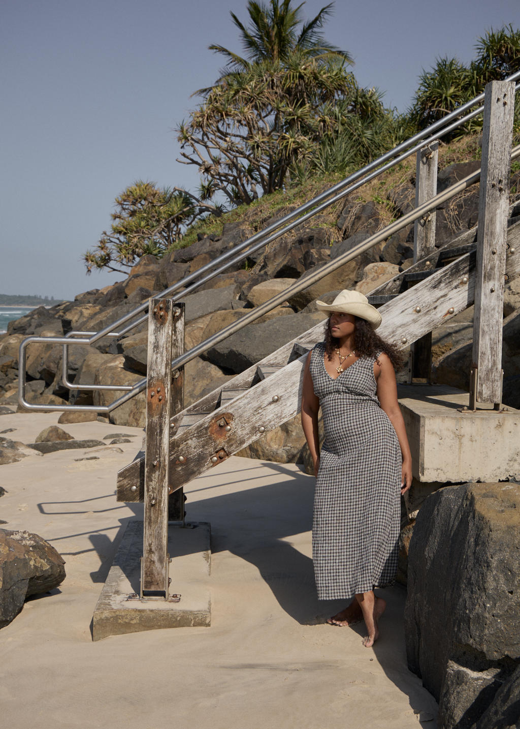 AFENDS Womens Asta - Seersucker Maxi Dress - Steel Check