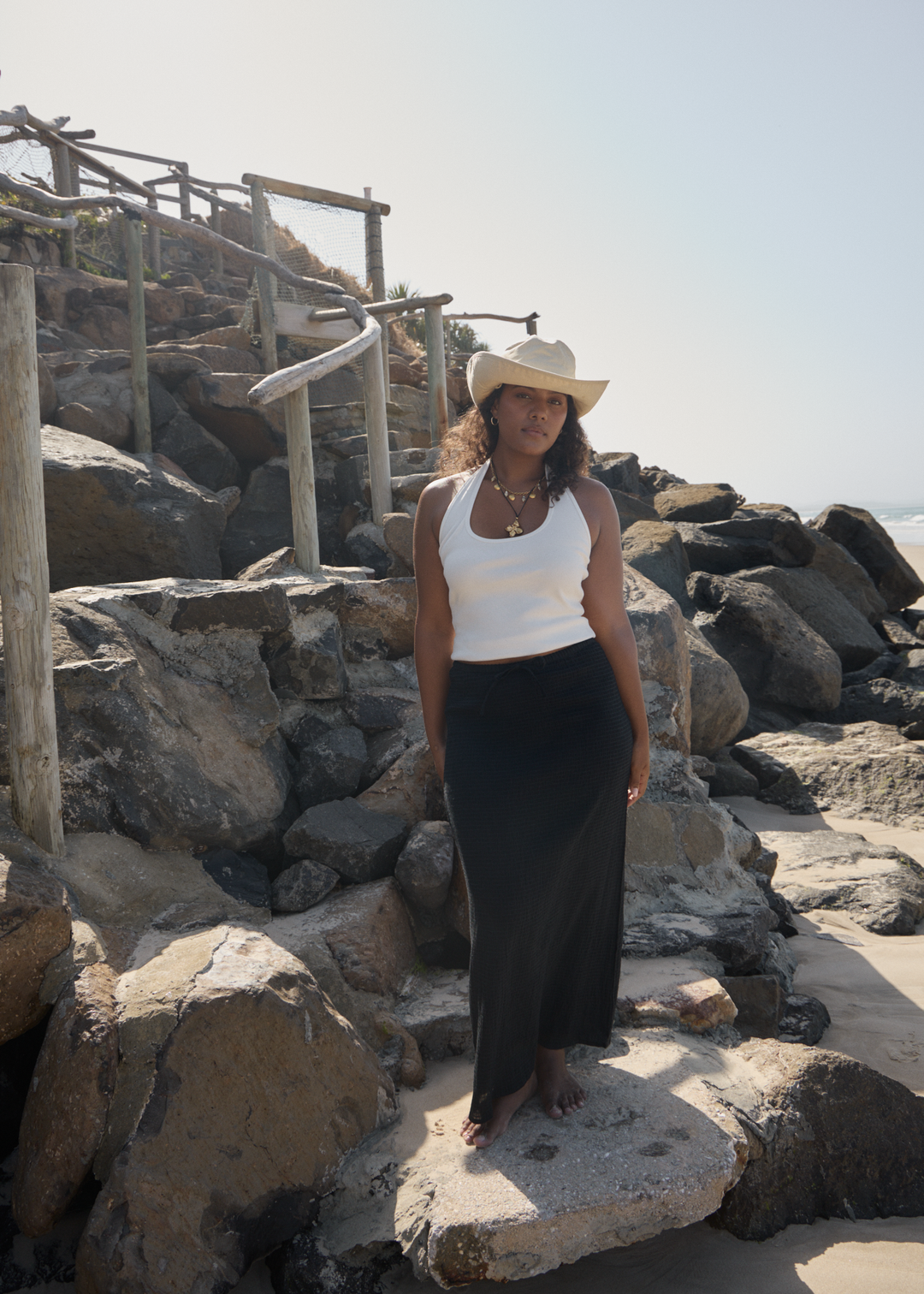 AFENDS Womens Focus - Seersucker Maxi Skirt - Black