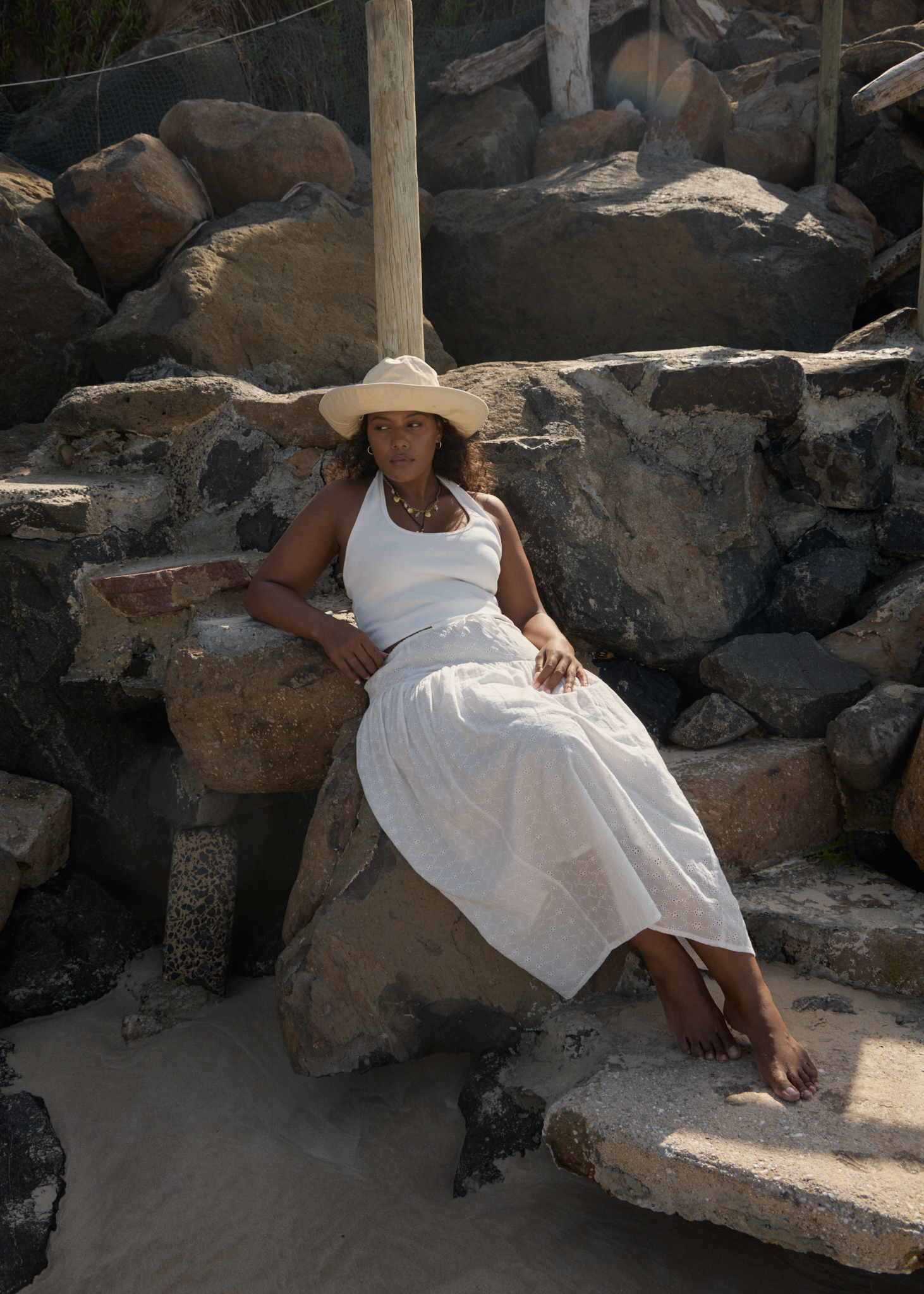 AFENDS Womens Basis - Rib Halter - White