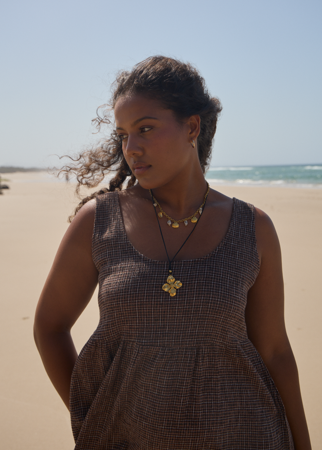 AFENDS Womens Jesse - Seersucker Mini Dress - Coffee