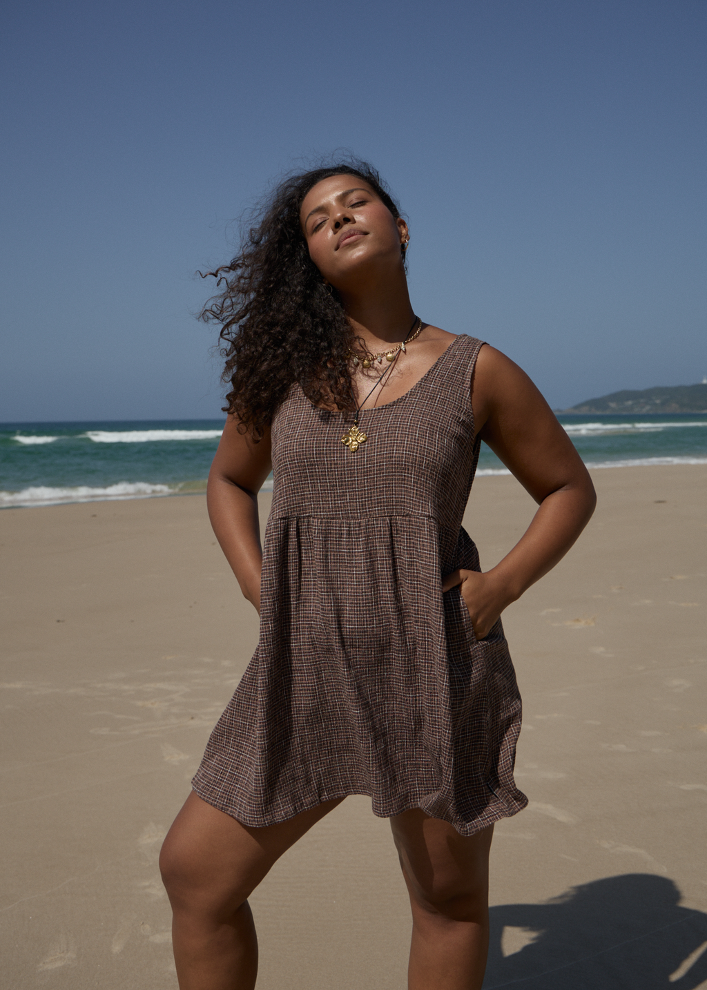 AFENDS Womens Jesse - Seersucker Mini Dress - Coffee