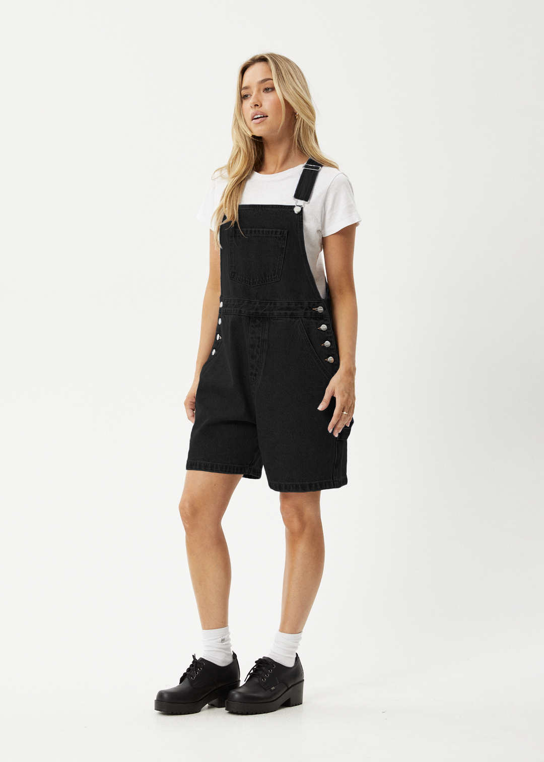 AFENDS Womens Lil Louis - Denim Overall - Washed Black 