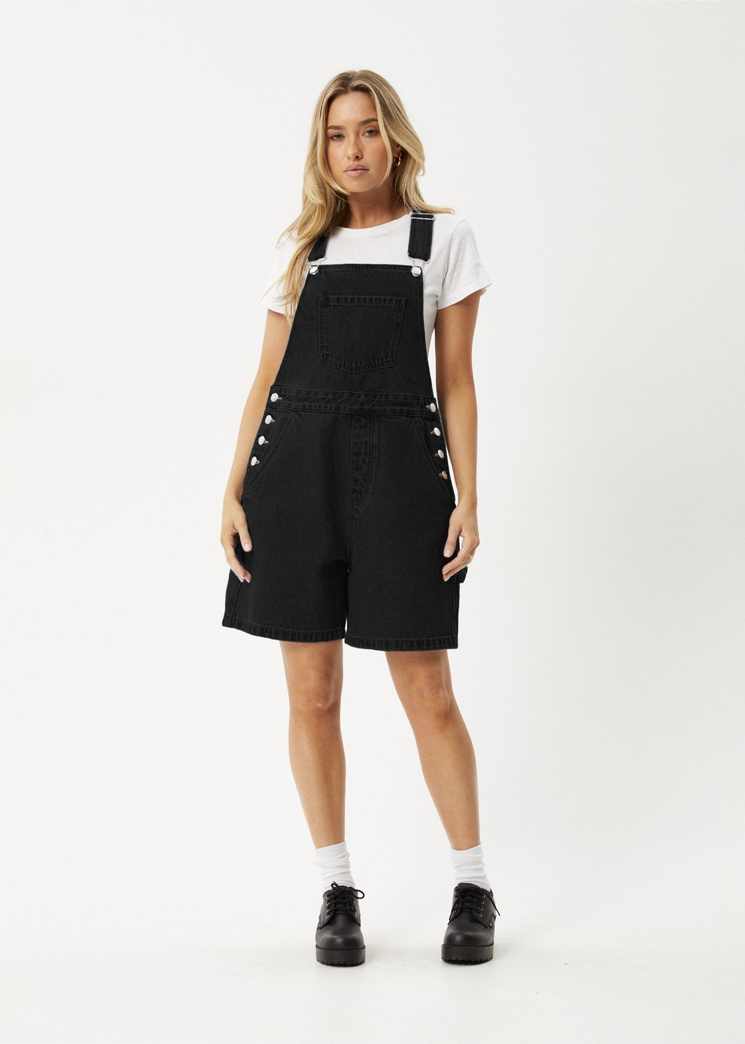 AFENDS Womens Lil Louis - Denim Overall - Washed Black 