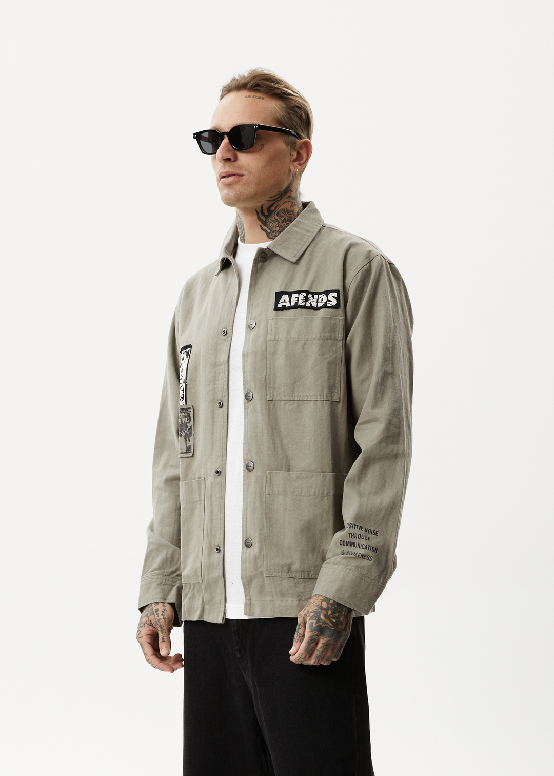 AFENDS Mens Late Start - Hemp Herringbone Work Jacket - Olive 