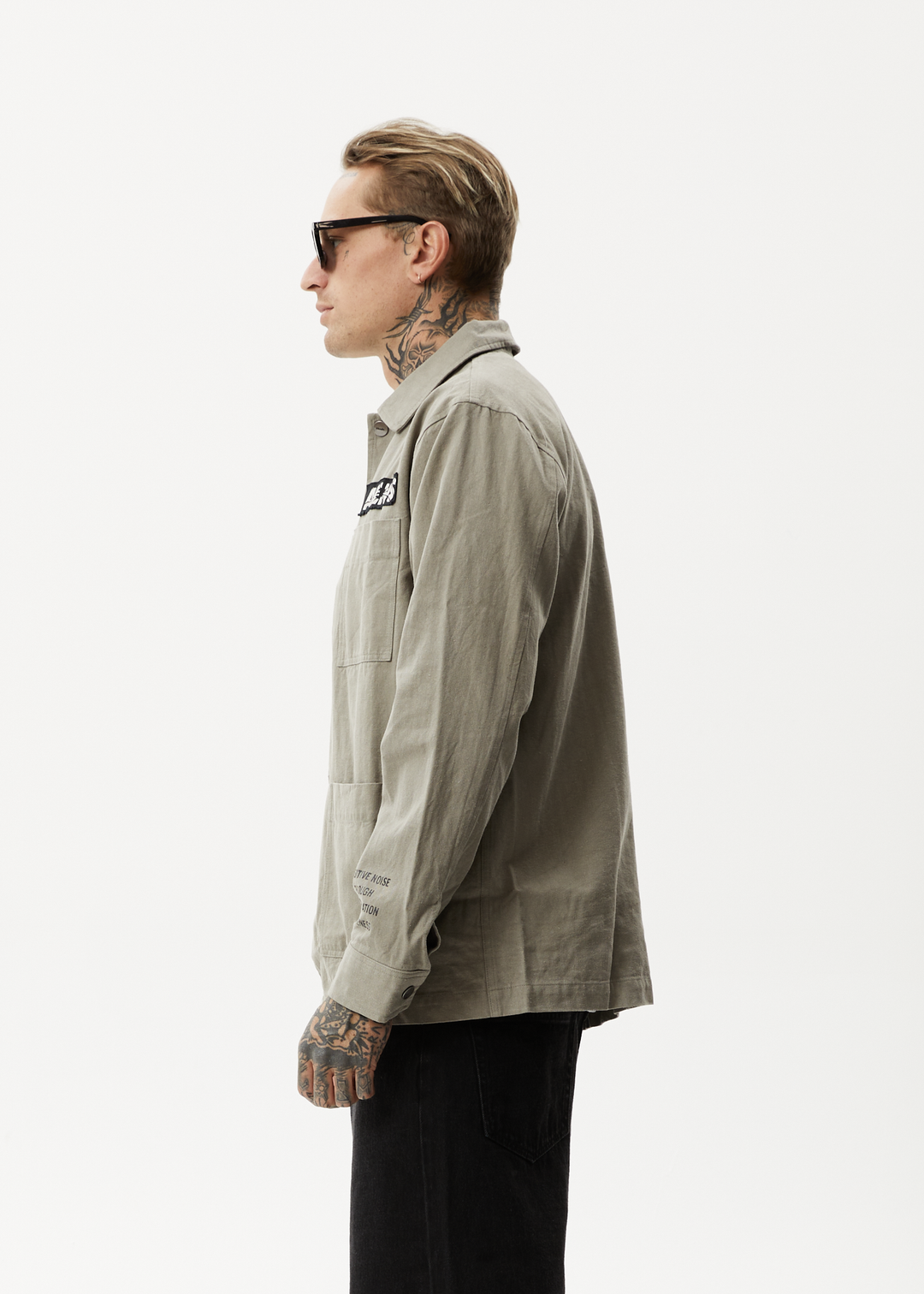 AFENDS Mens Late Start - Hemp Herringbone Work Jacket - Olive 