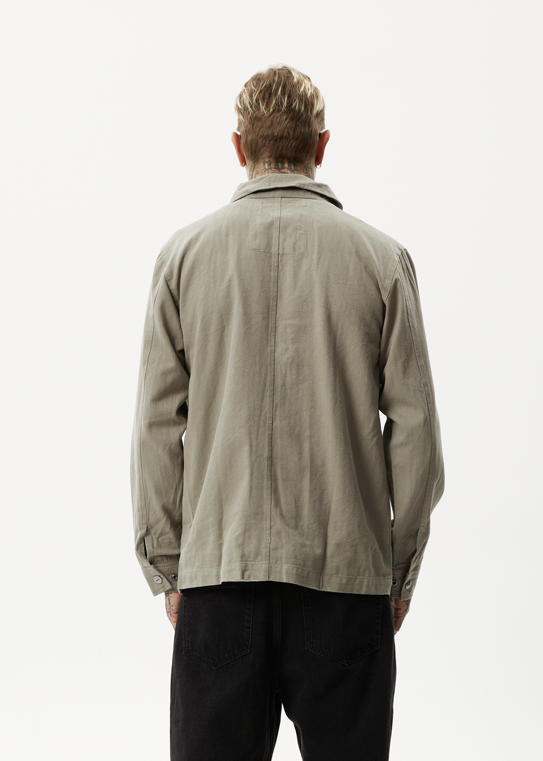 AFENDS Mens Late Start - Hemp Herringbone Work Jacket - Olive 