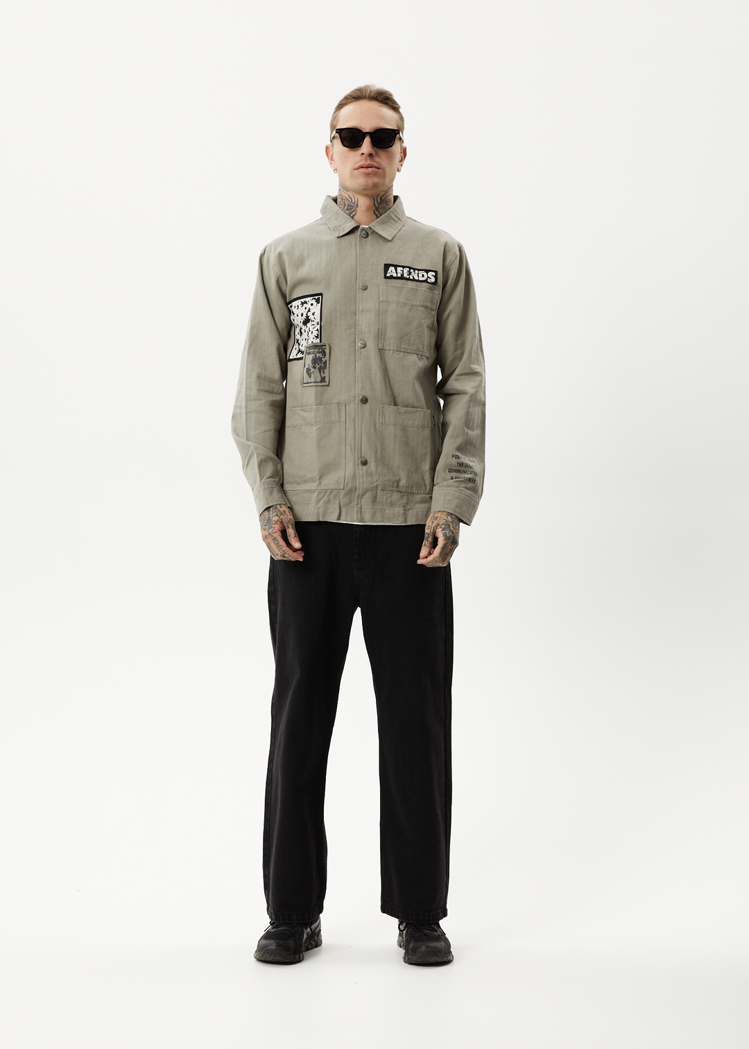 AFENDS Mens Late Start - Hemp Herringbone Work Jacket - Olive 