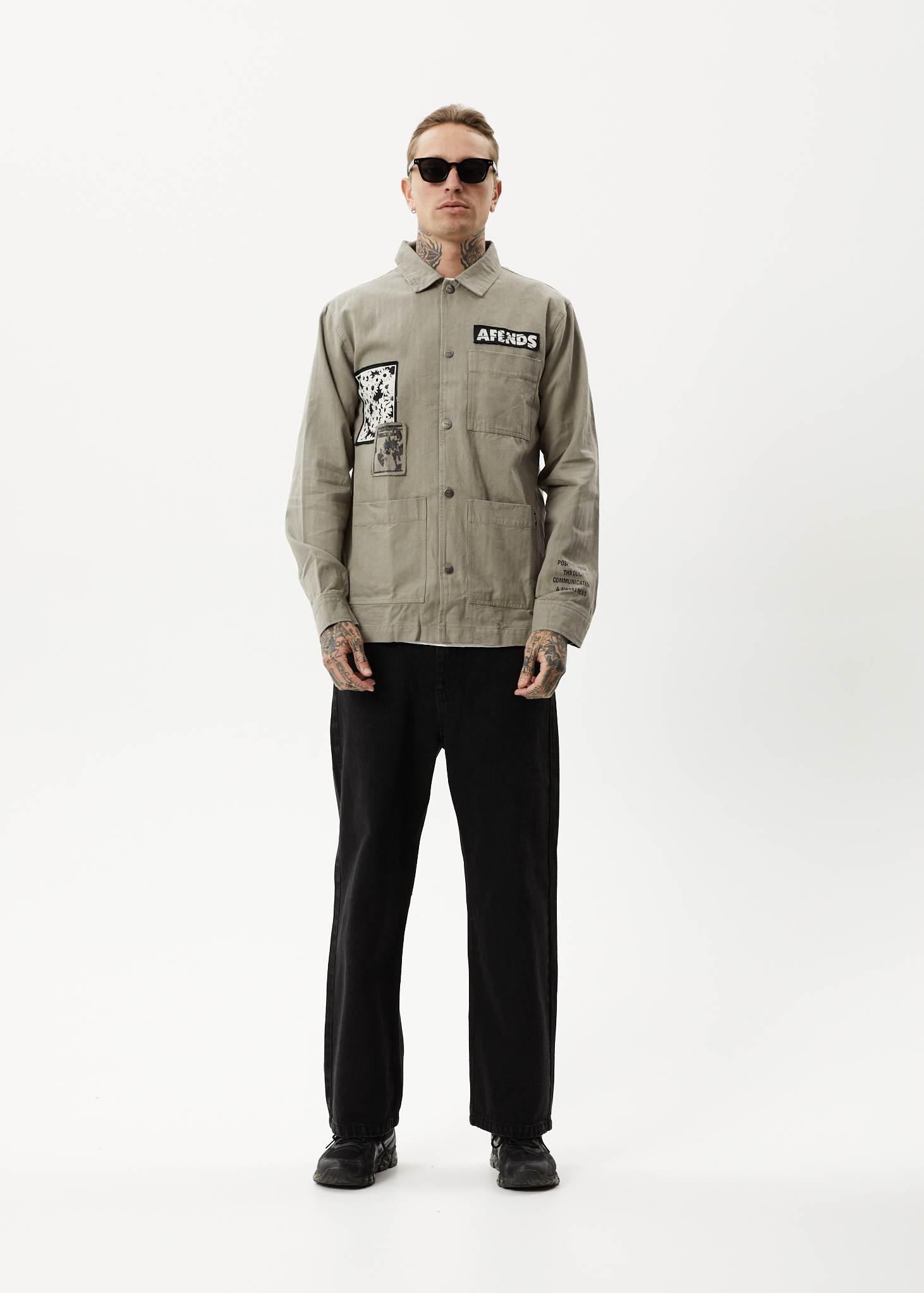 AFENDS Mens Late Start - Herringbone Work Jacket - Olive