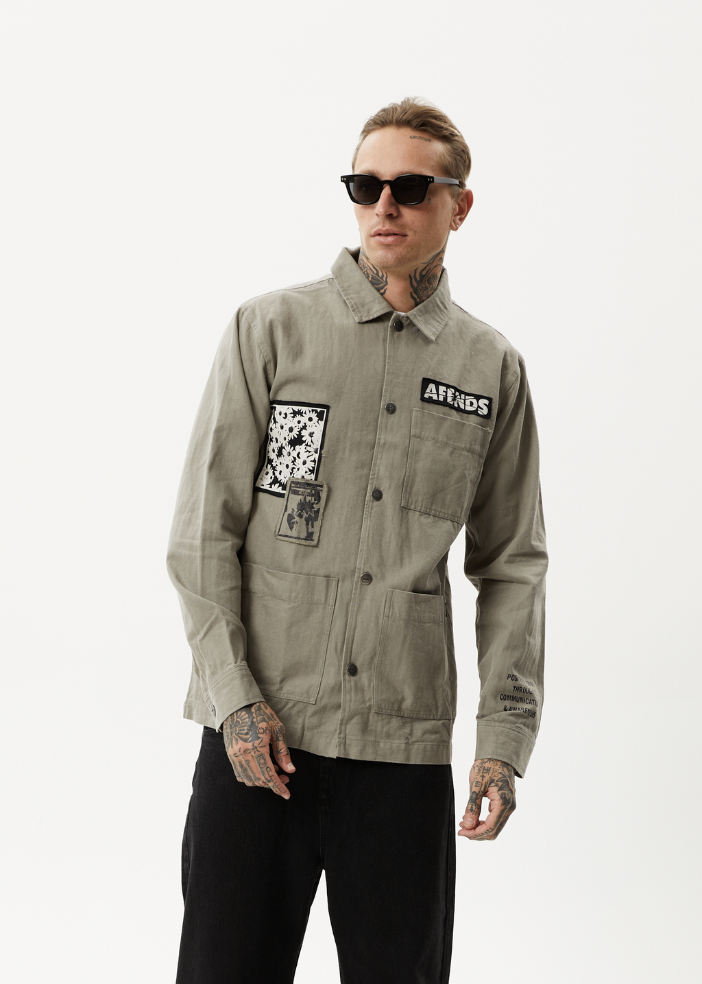 AFENDS Mens Late Start - Herringbone Work Jacket - Olive