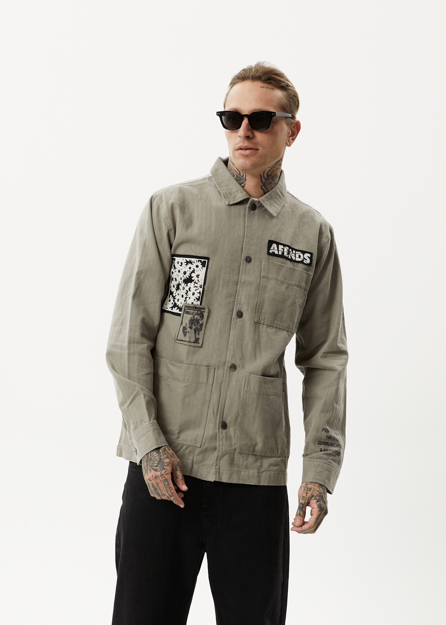 AFENDS Mens Late Start - Herringbone Work Jacket - Olive