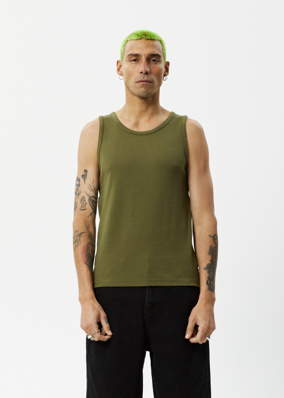 AFENDS Mens Paramount - Ribbed Singlet - Military 