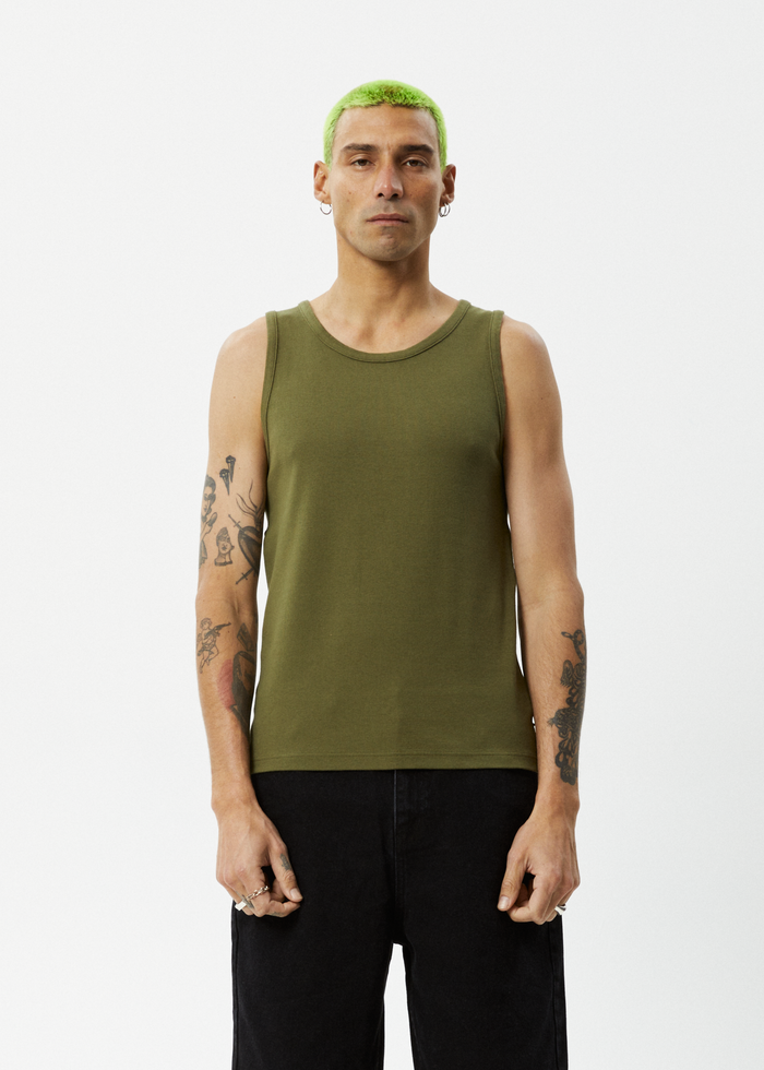 Afends Mens Paramount - Recycled Rib Singlet - Military 