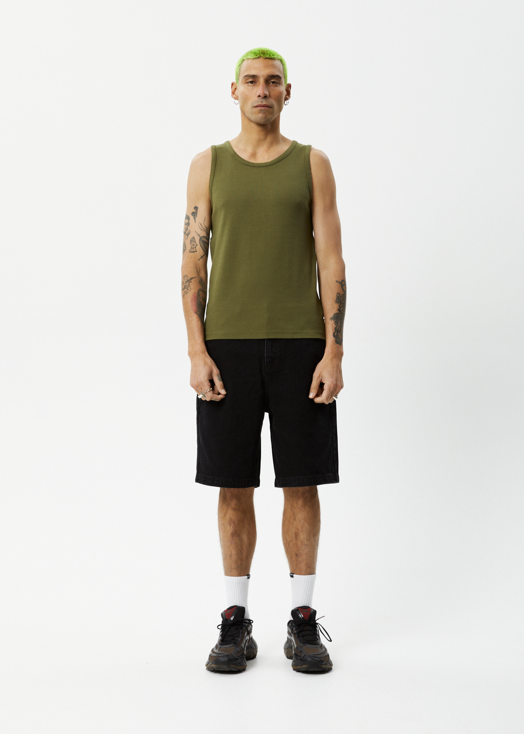 AFENDS Mens Paramount - Ribbed Singlet - Military 