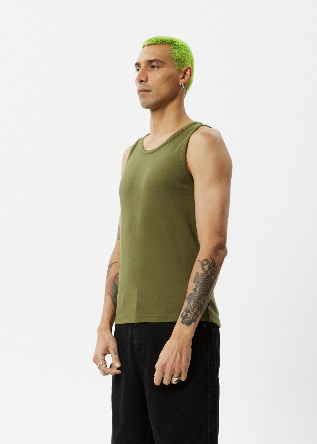 AFENDS Mens Paramount - Ribbed Singlet - Military 