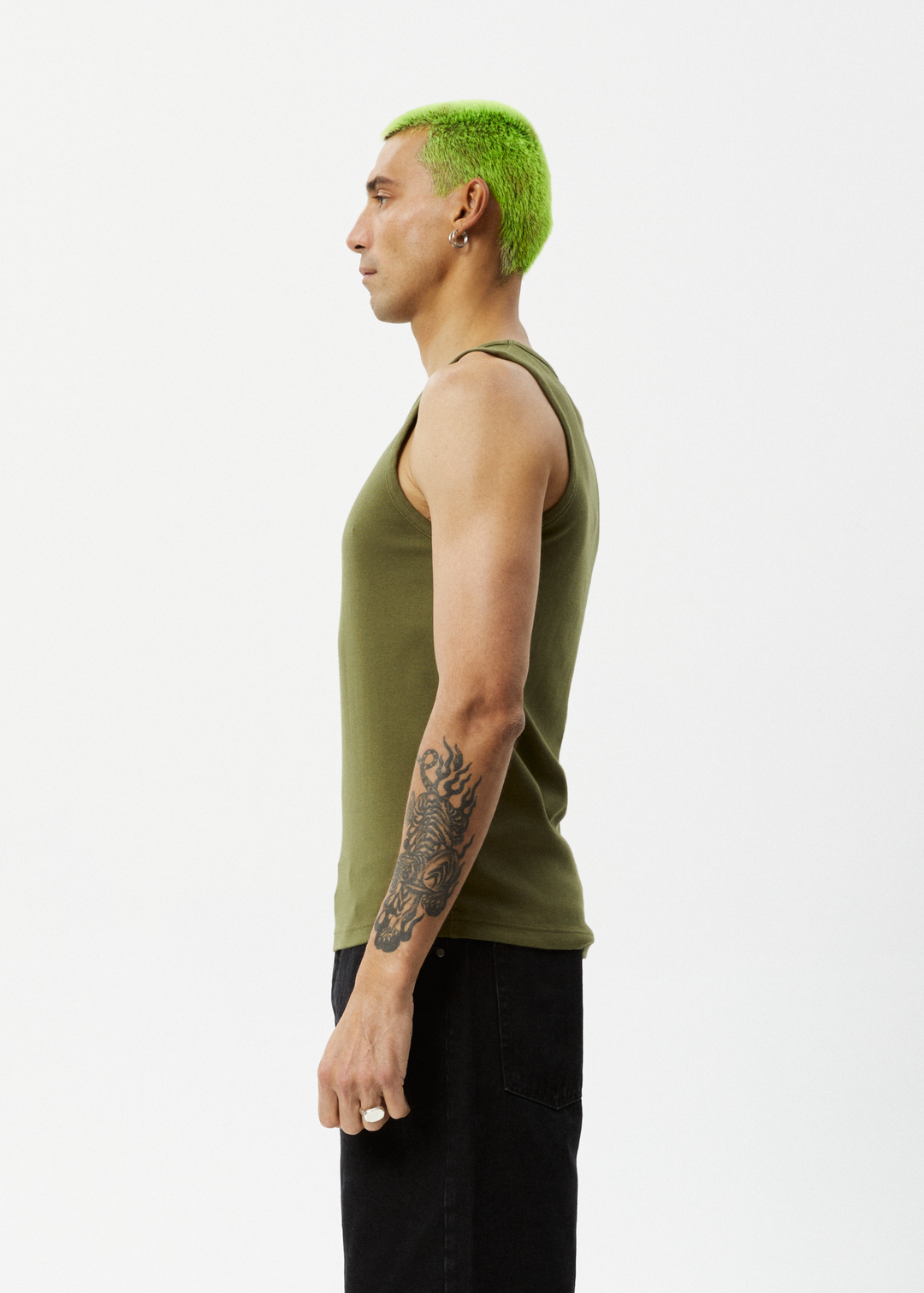 AFENDS Mens Paramount - Ribbed Singlet - Military 