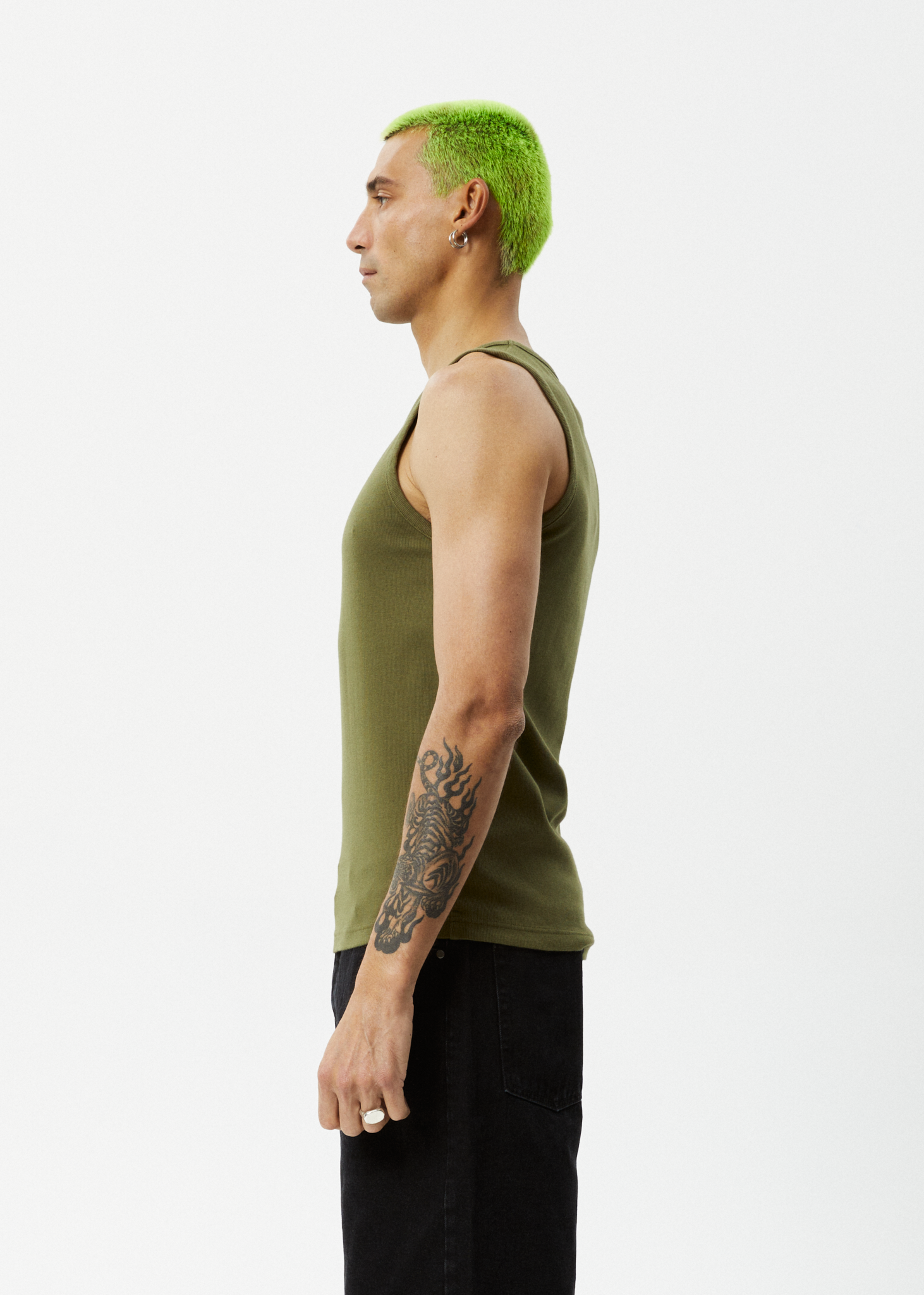 AFENDS Mens Paramount - Rib Singlet - Military