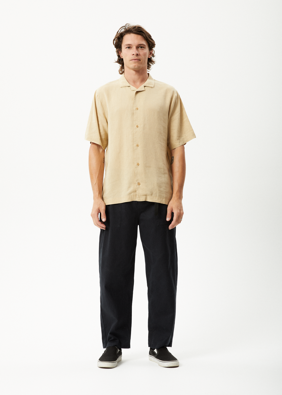 AFENDS Mens Daily - Cuban Shorts Sleeve Shirt - Camel 