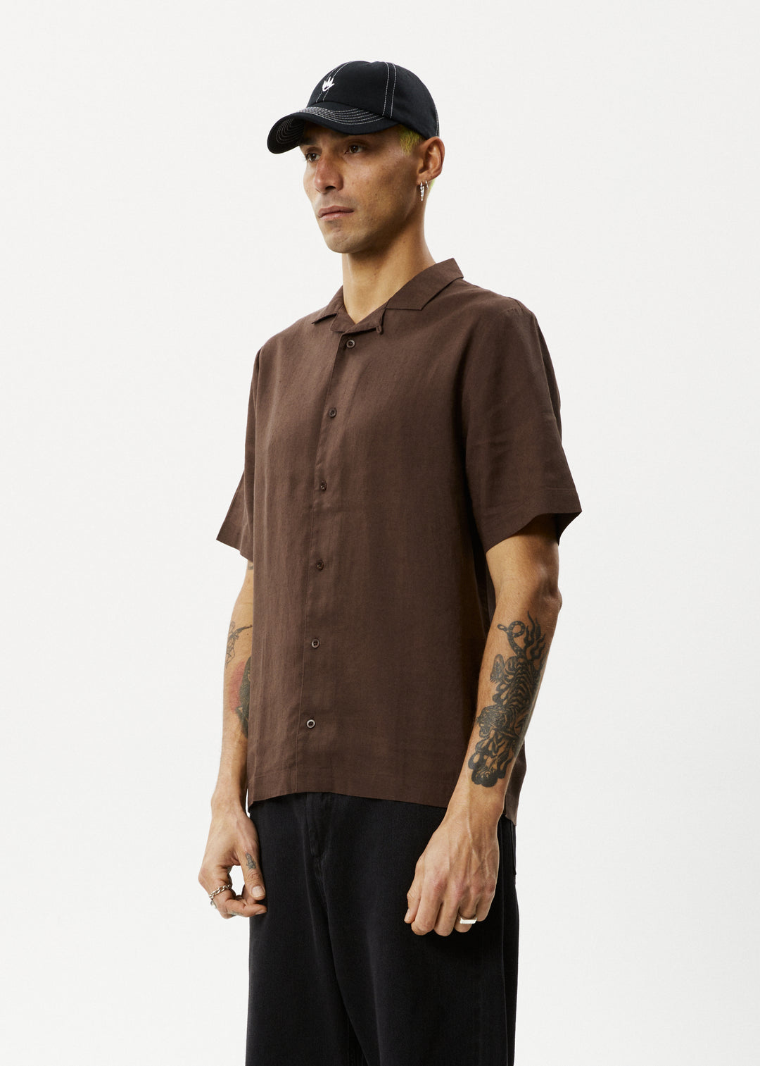 AFENDS Mens Daily - Cuban Shorts Sleeve Shirt - Coffee 