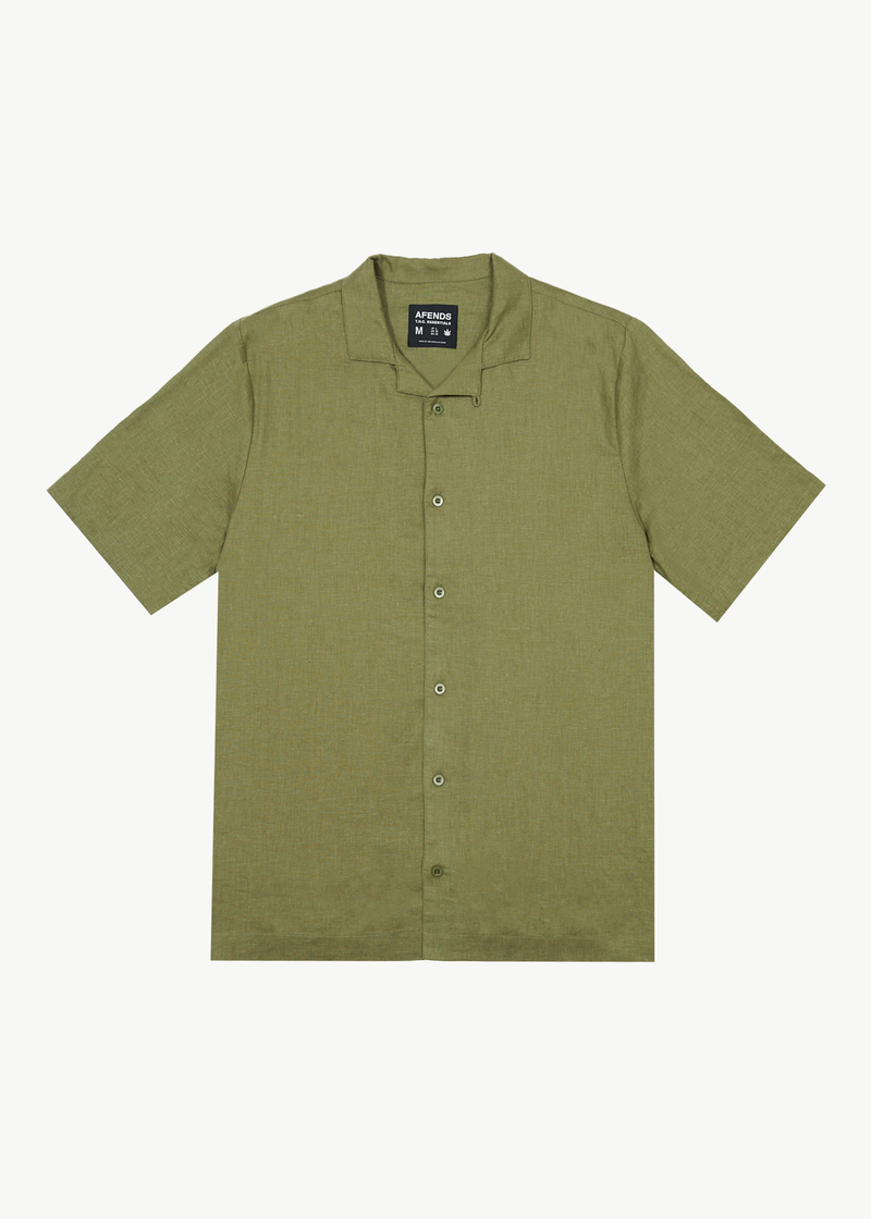 AFENDS Mens Daily - Cuban Shorts Sleeve Shirt - Military