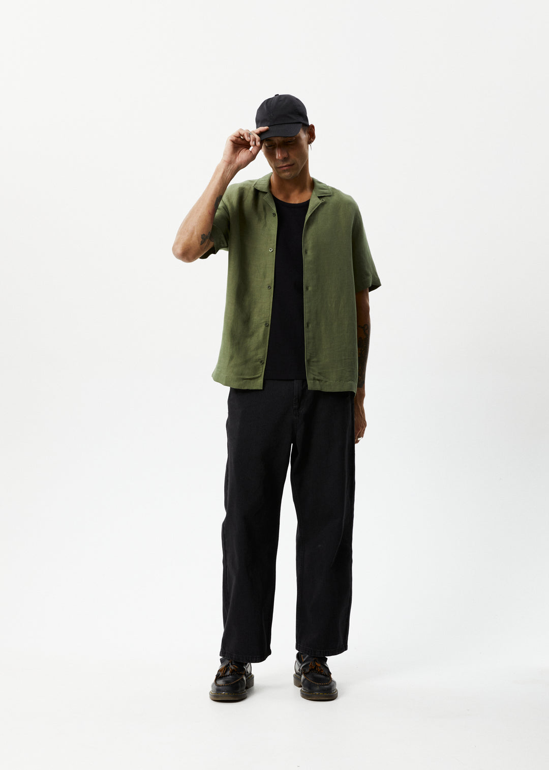 AFENDS Mens Daily - Cuban Shorts Sleeve Shirt - Military 