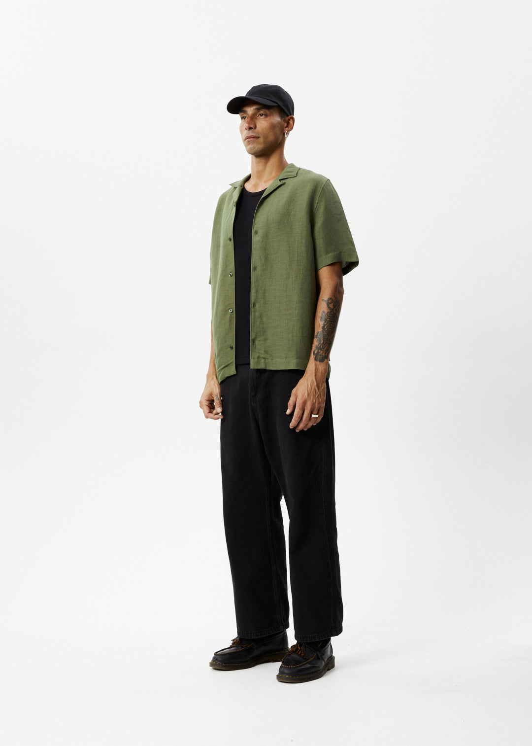 AFENDS Mens Daily - Cuban Shorts Sleeve Shirt - Military 