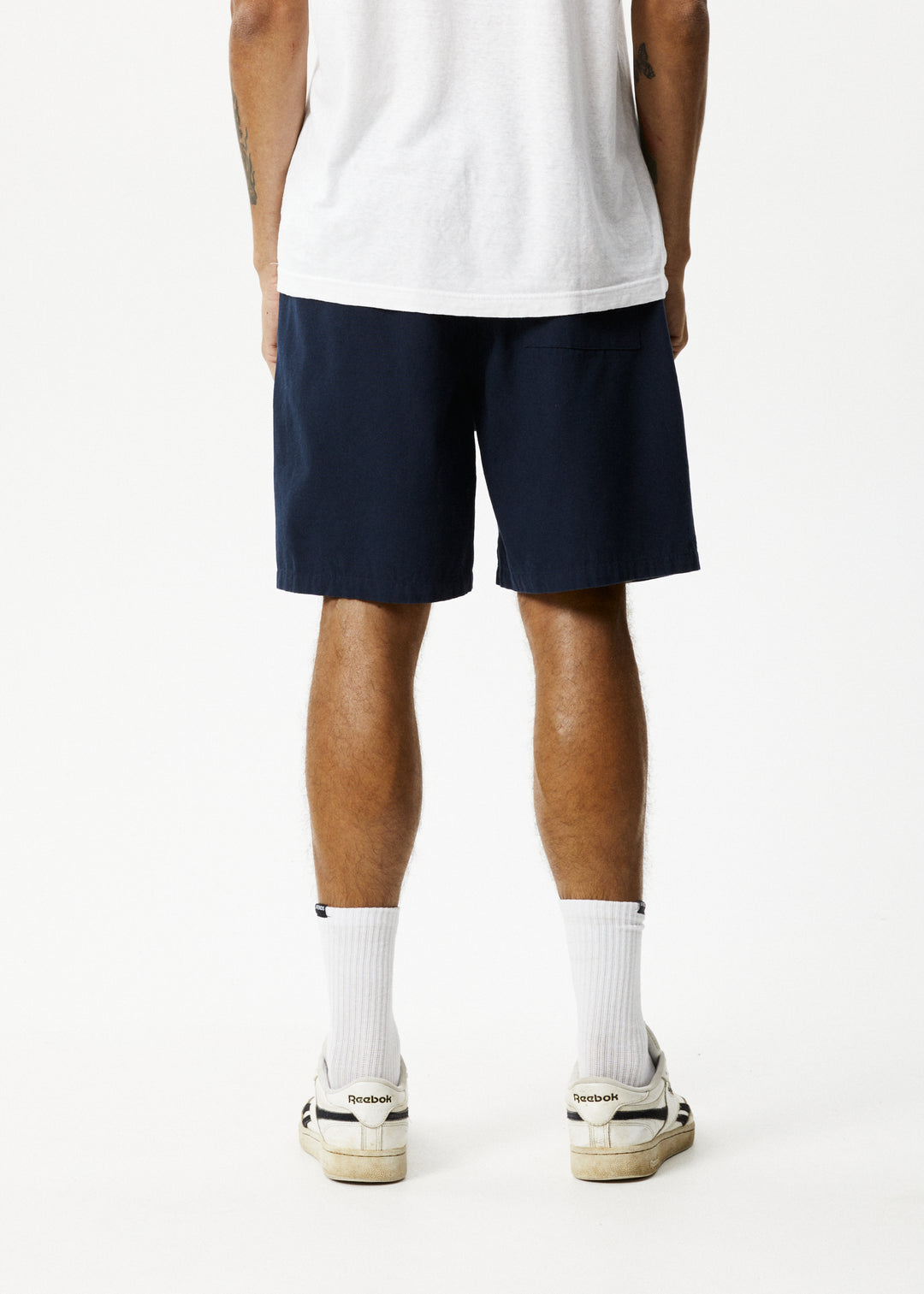 AFENDS Mens Ninety Eights - Baggy Elastic Waist Shorts - Navy 