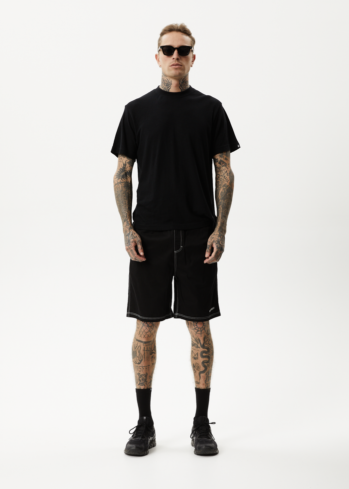 Afends Mens Ninety Eights - Organic Elastic Waist Shorts - Black 