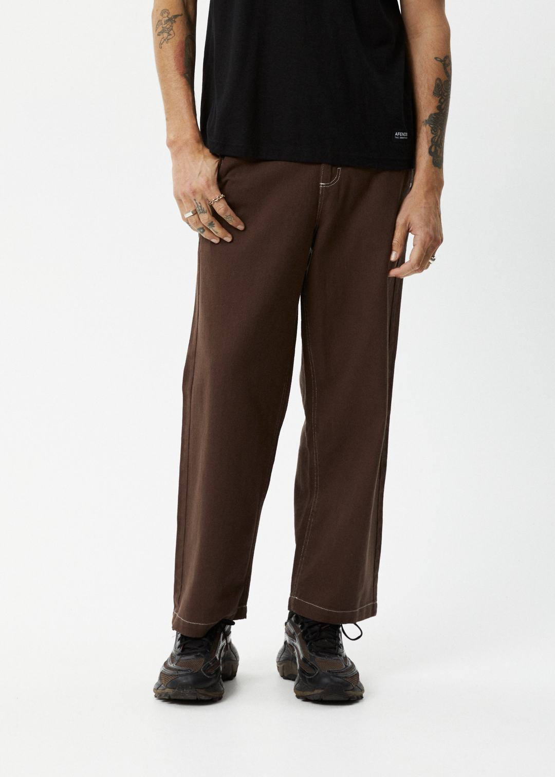 AFENDS Mens Pablo - Baggy Pants - Coffee 