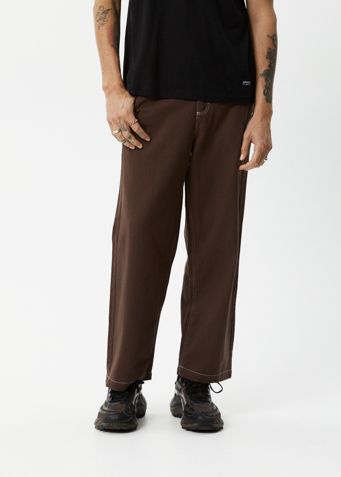 AFENDS Mens Pablo - Recycled Baggy Pants - Coffee 