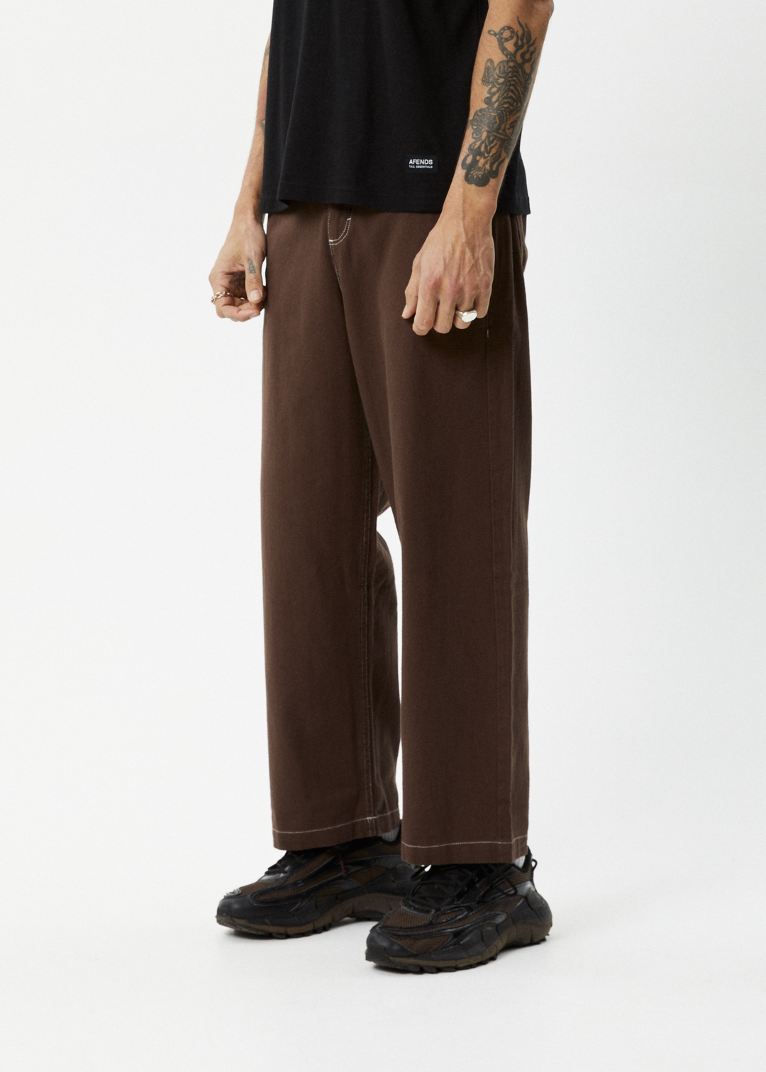 AFENDS Mens Pablo - Baggy Pants - Coffee 