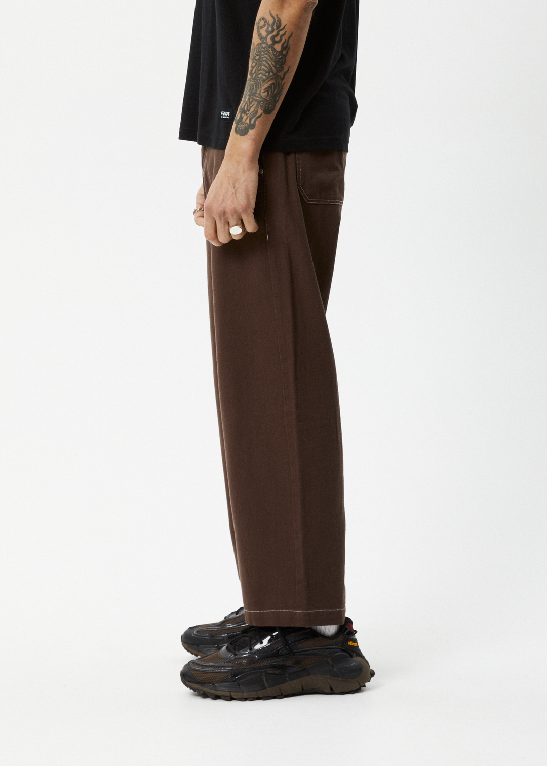 AFENDS Mens Pablo - Baggy Pants - Coffee 