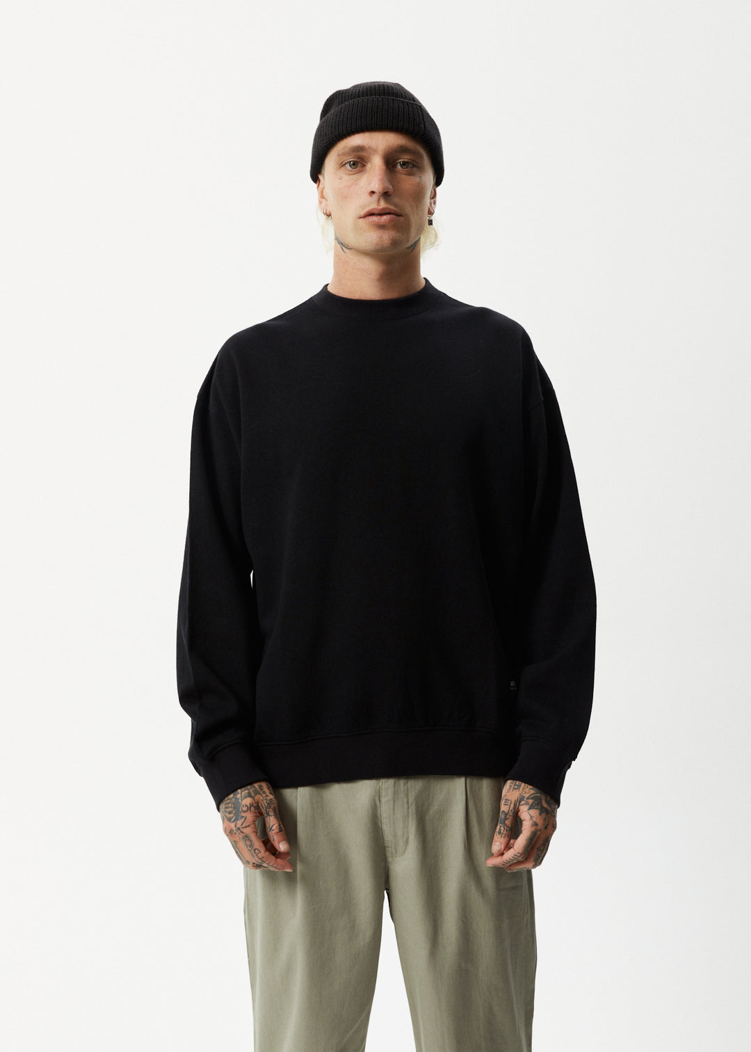 AFENDS Mens Indica - Crew Neck Jumper - Black 