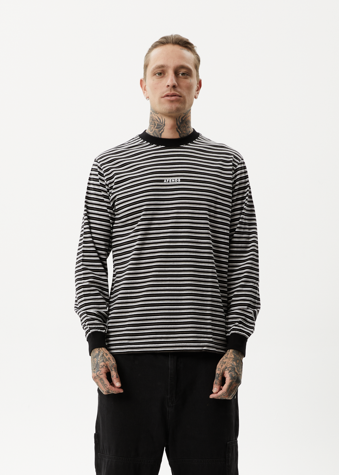 AFENDS Ender - Striped Long Sleeve T-Shirt - White 