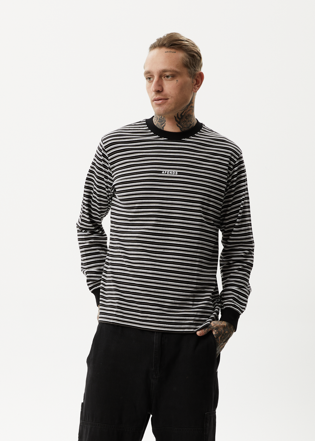 AFENDS Ender - Striped Long Sleeve T-Shirt - White 