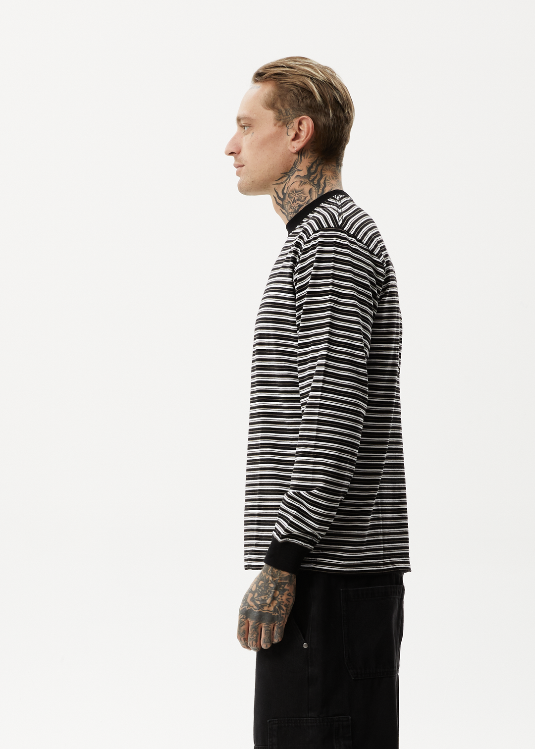 AFENDS Ender - Striped Long Sleeve T-Shirt - White 