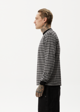 AFENDS Ender - Recycled Striped Long Sleeve T-Shirt - White - Afends ender   recycled striped long sleeve t shirt   white 