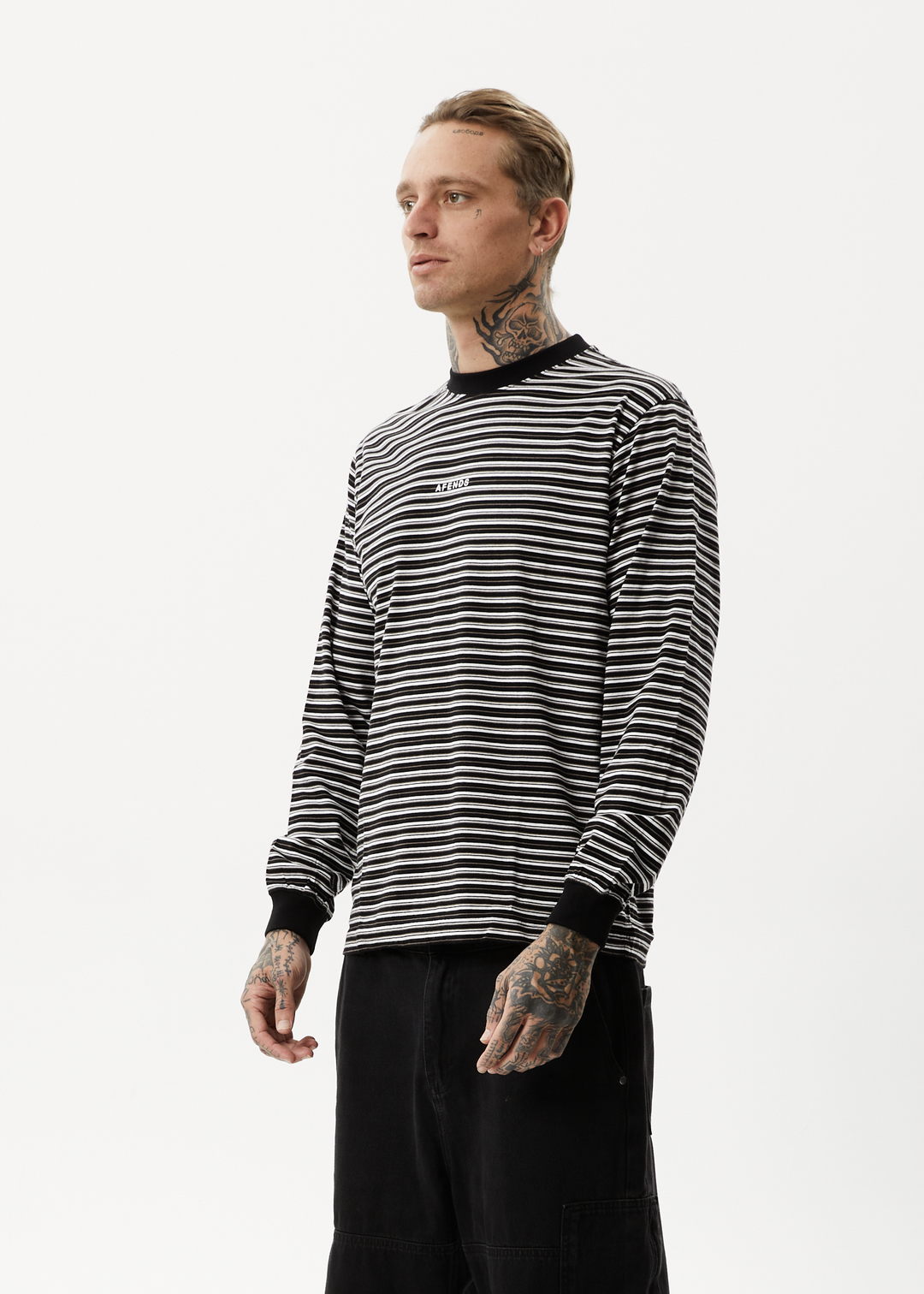 AFENDS Ender - Striped Long Sleeve T-Shirt - White 