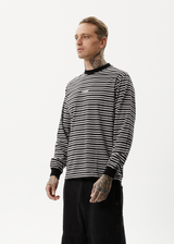 AFENDS Ender - Recycled Striped Long Sleeve T-Shirt - White - Afends ender   recycled striped long sleeve t shirt   white 