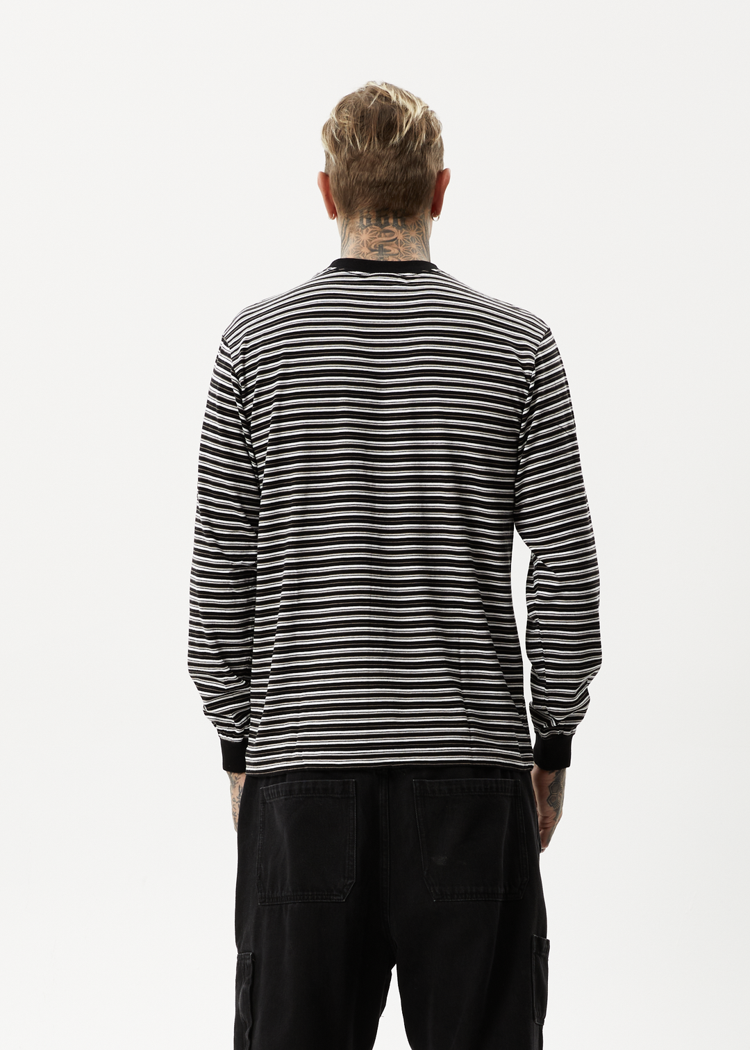 AFENDS Ender - Striped Long Sleeve T-Shirt - White 