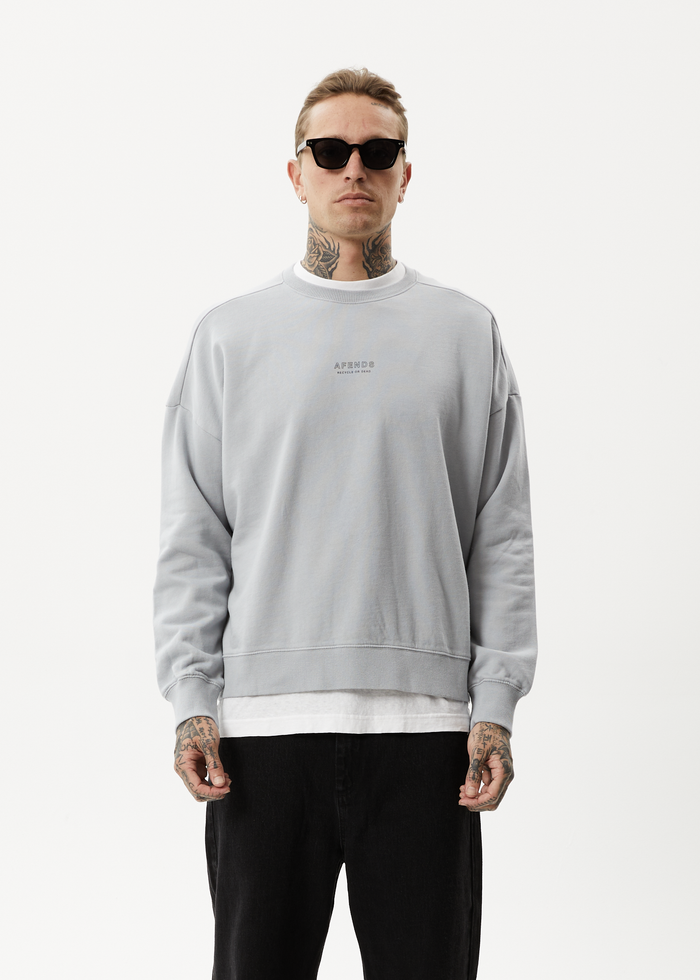 Afends Mens Credits - Recycled Crew Neck Jumper - Grey 